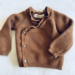 Quincy Mae organic cotton cardigan sweater in brown size 0-3 month